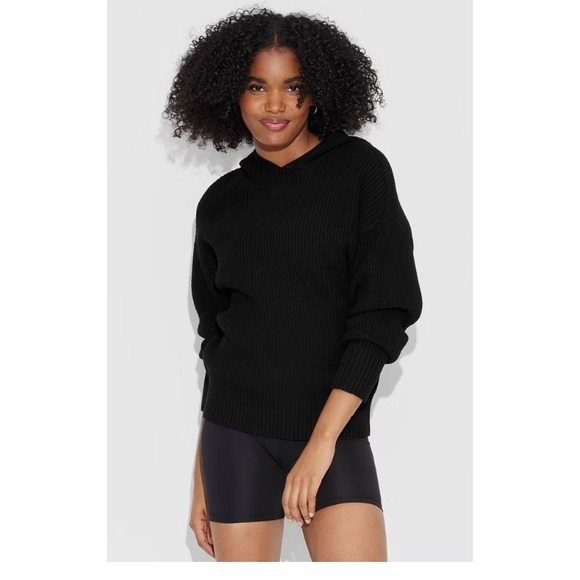 Wild Fable Women Black Ribbed Knit Hooded Pullover Sweater Size S - Picture 2 of 11
